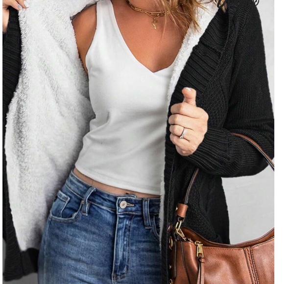 Cozy Teddy Lined Cable knit Hoodie Cardigan Jacket Shacket - Picture 4 of 11